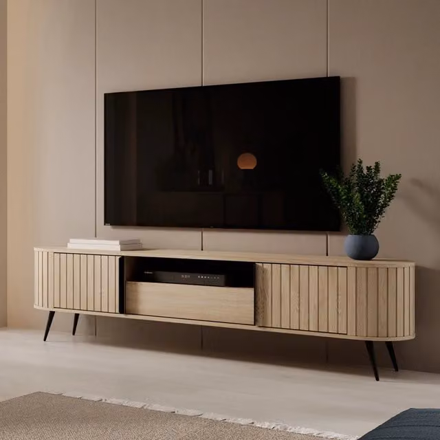 Madia Hanotofa DMORA con un cassetto, moderna, Marrone Rovere e Beige, L: 196 cm, P: 40 cm, H: 51 cm