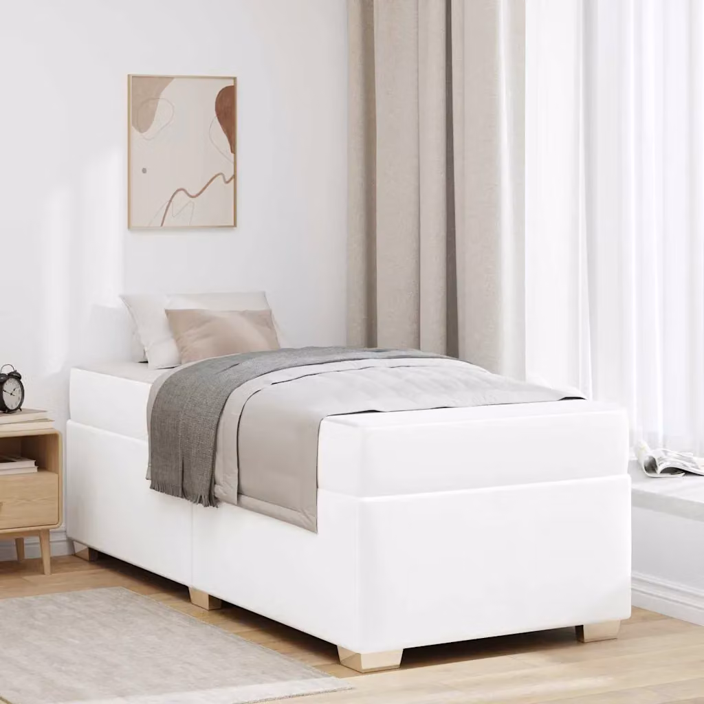 Struttura letto moderna vidaXL in legno e metallo con doghe composite, colore bianco, L/P/H: 190 x 90 x 66 cm