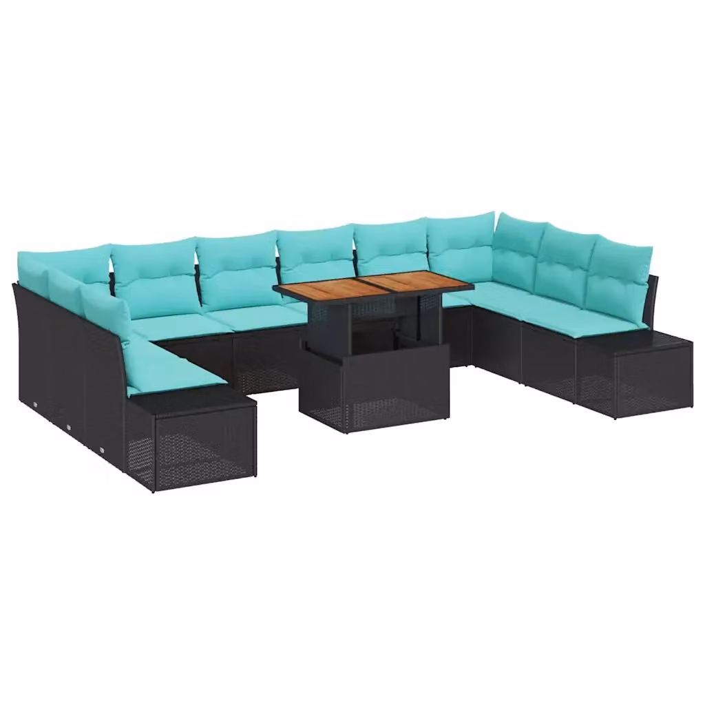 Set da pranzo per giardino vidaXL in polyrattan e legno di acacia da 10 posti, colore nero e turchese – 2