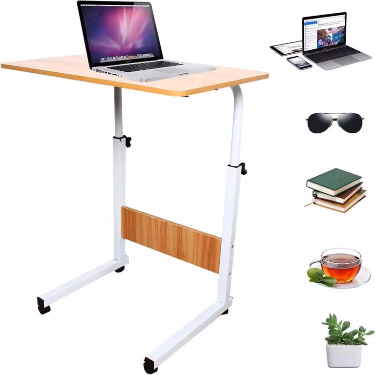 Poggiapiedi regolabile in altezza per laptop, a forma di L, con ruote, regolazione manuale dell'altezza, struttura in metallo, montaggio richiesto