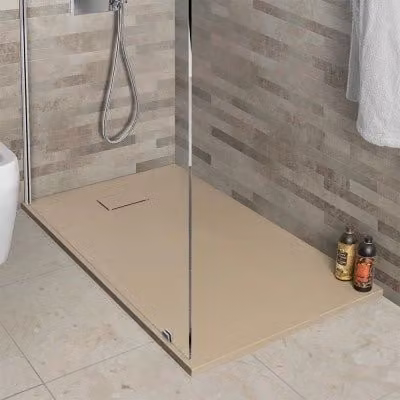 Piatto doccia rettangolare INBAGNO serie Agorà in resina beige effetto pietra L: 140 cm, P: 80 cm