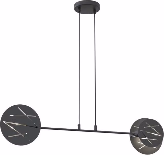 Lampadario a soffitto Amon-Ra Luceart-Classic in metallo nero con 2 luci e diffusori a cerchio