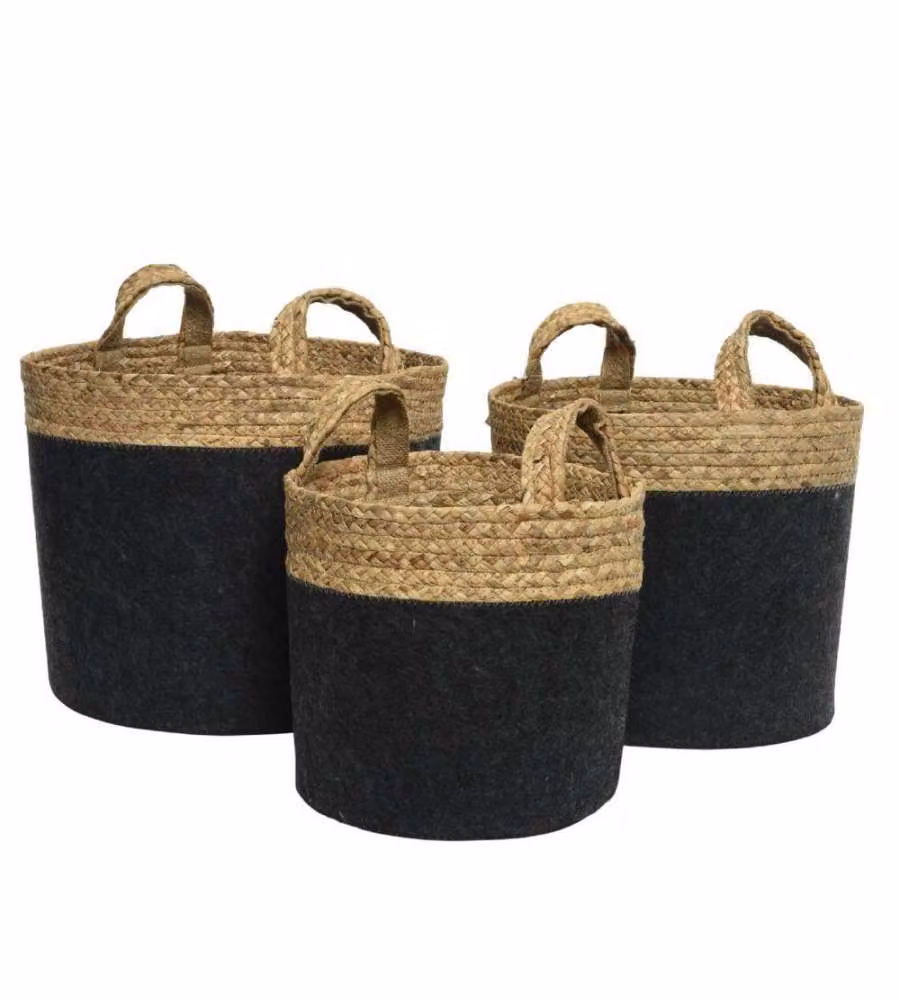 Cesta in feltro naturale e antracite grande