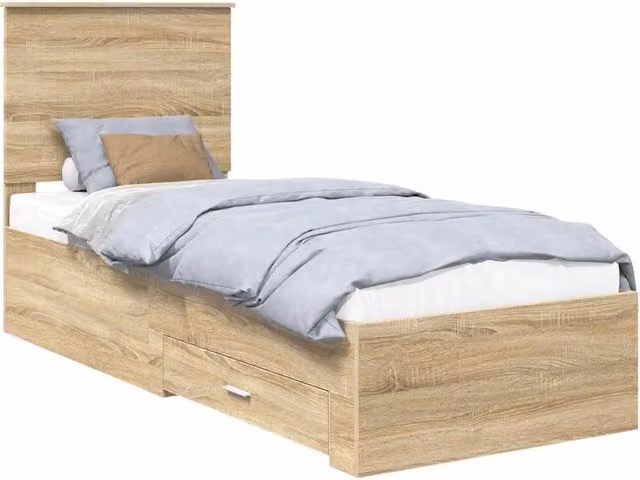 Letto singolo | Letto per adulti | Struttura del letto Rovere Sonoma e Argento 70 x 190 cm