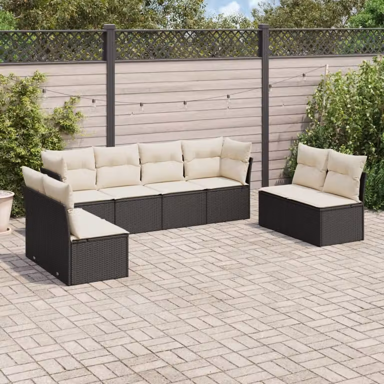 Set di Divani da Giardino vidaXL a Forma di L in Polyrattan Nero con 8 Cuscini Imbottiti e Rivestimenti Rimovibili