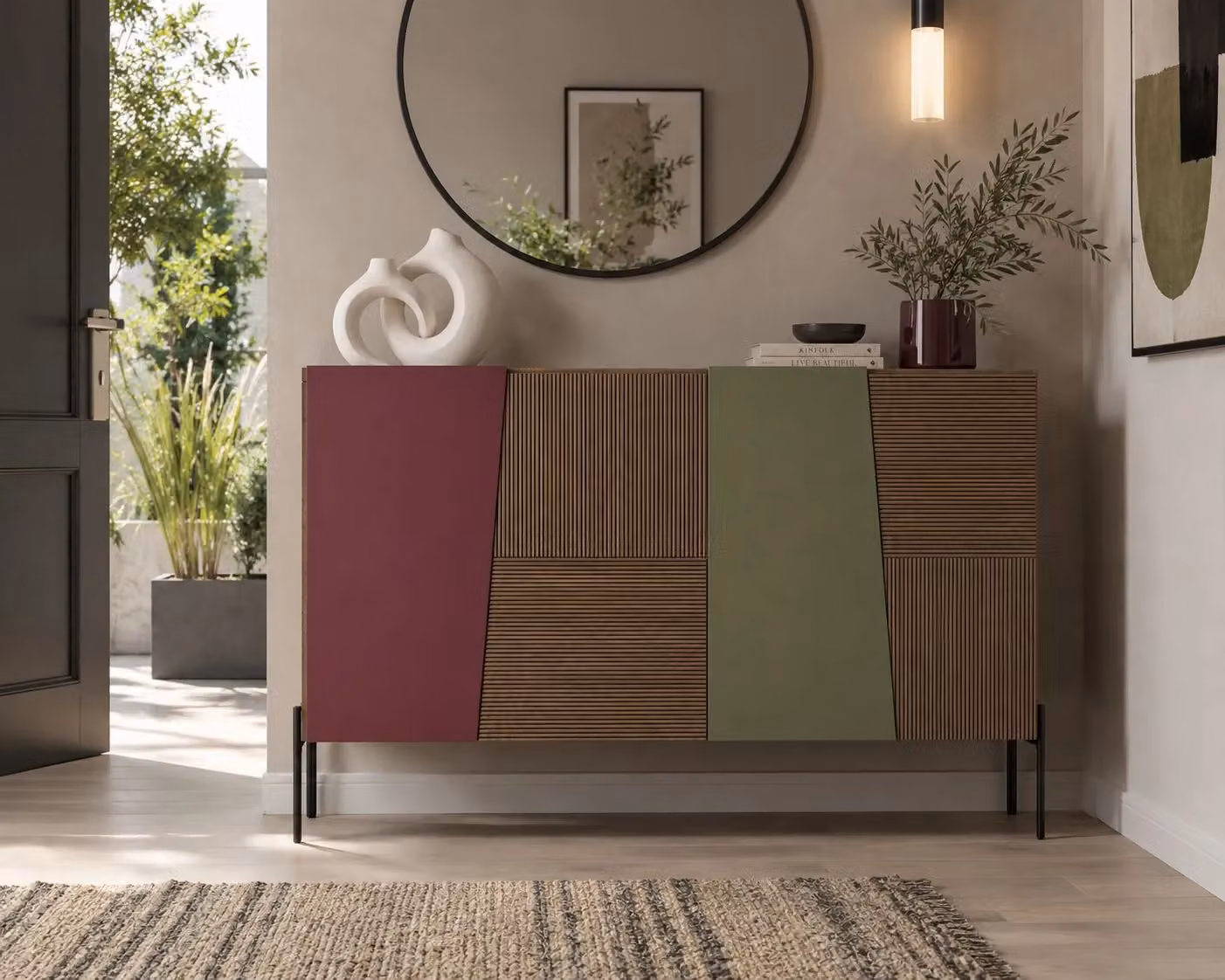 Madia contemporanea Mobili 2G in legno di frassino con gambe in metallo nero L: 126 cm, P: 48 cm, H: 83 cm – 3