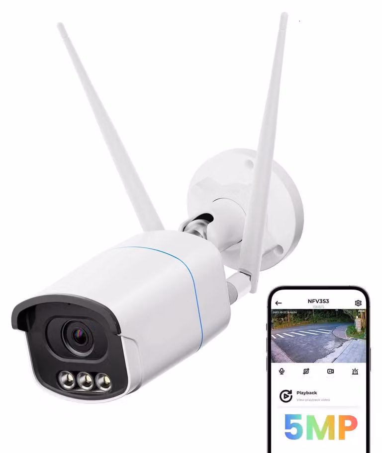 Sistema di telecamere di sicurezza - Telecamera WiFi 4K Ultra HD - Rilevamento del movimento con intelligenza artificiale - Visione notturna a colori - Bianco