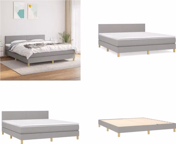 vidaXL Letto matrimoniale con materasso in tessuto grigio chiaro 180x200 cm - Letto matrimoniale - Boxspringbetten - Bett - Schlafzimmermöbel