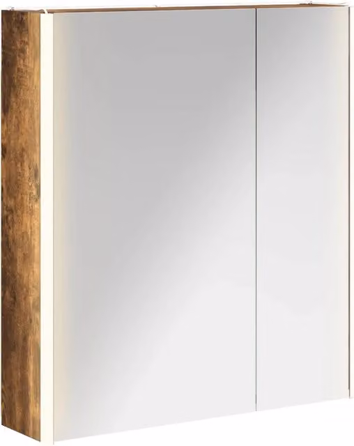 Armadio da bagno con specchio e illuminazione LED vidaXL in rovere marrone L 63,5 x P 15,5 x H 70 cm