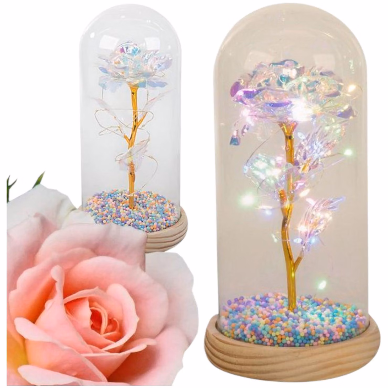 Rosa eterna in vaso con illuminazione a LED. Un regalo romantico per lei, perfetto per ogni occasione