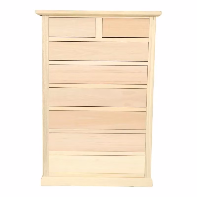 Cassettiera classica con 8 cassetti in legno di pino non trattato Mobili 2G L: 87 cm, P: 40 cm, H: 125 cm