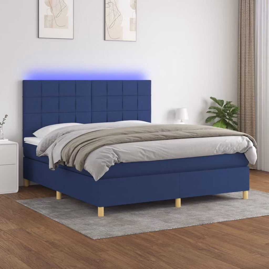 The Living Store Letto a molle insacchettate con materasso e LED Tessuto blu 160x200 cm