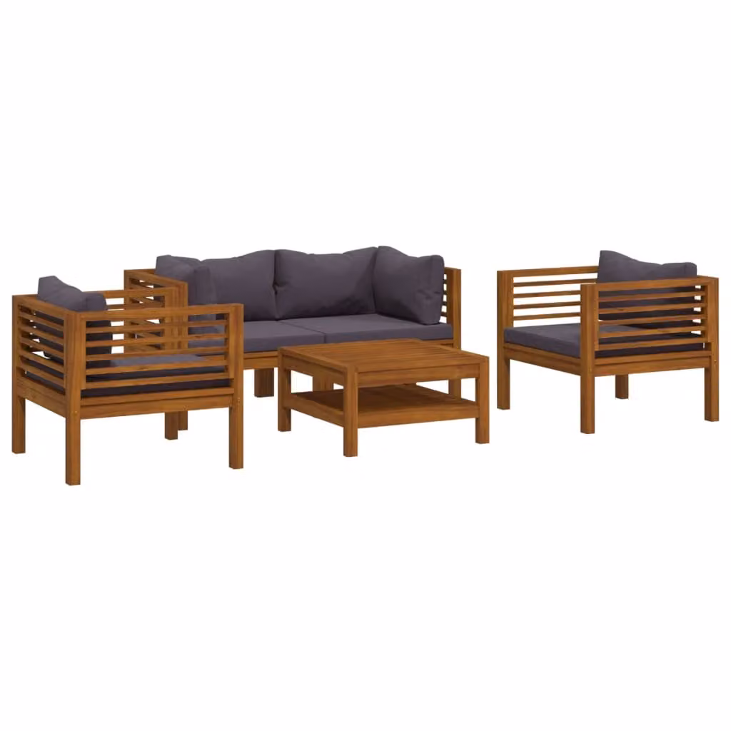 Set Divani da Giardino 5 pz con Cuscini in Massello di Acacia