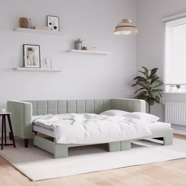 Divano Letto con Letto Estraibile-Sofa Letto-Daybed Grigio Chiaro 90x200 Velluto 532238