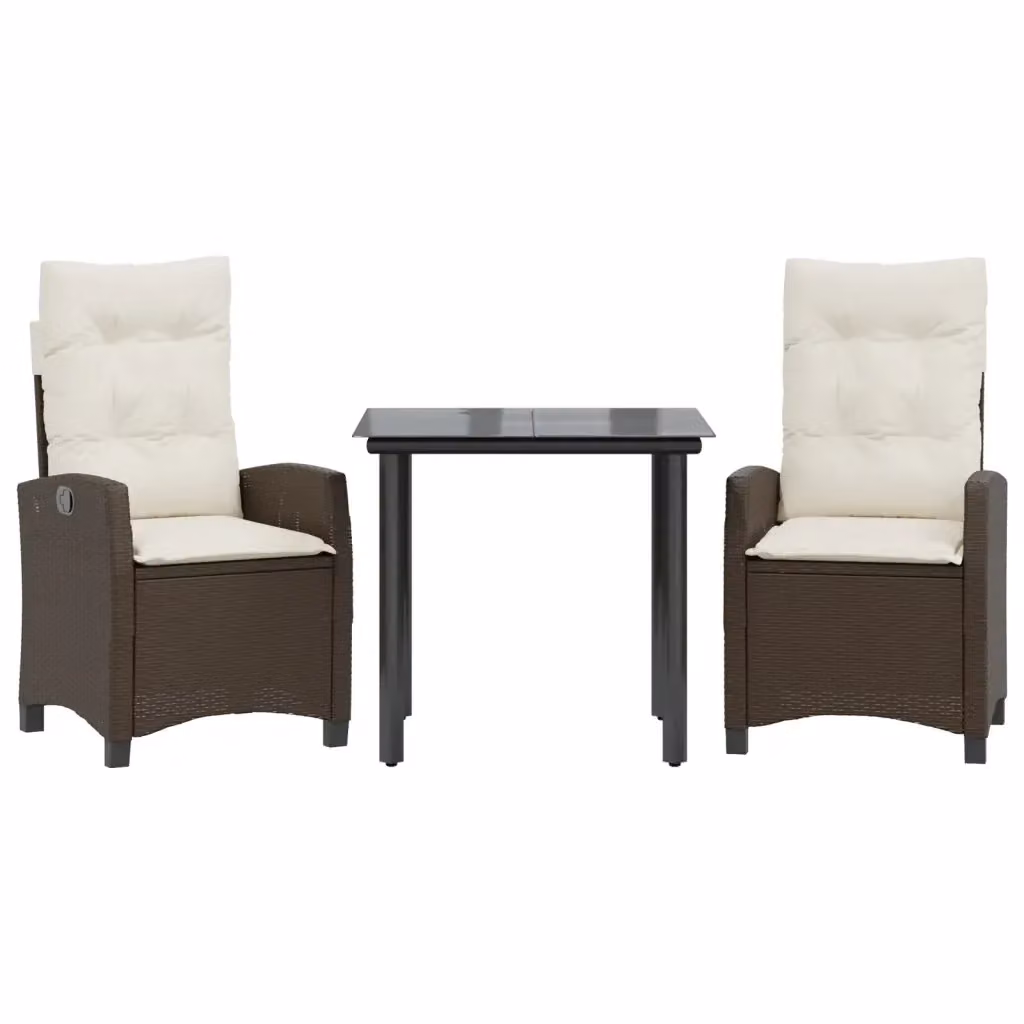 Set da pranzo da giardino moderno vidaXL in rattan con piano in vetro e struttura in acciaio verniciato a polvere, colore marrone, nero o beige – 2