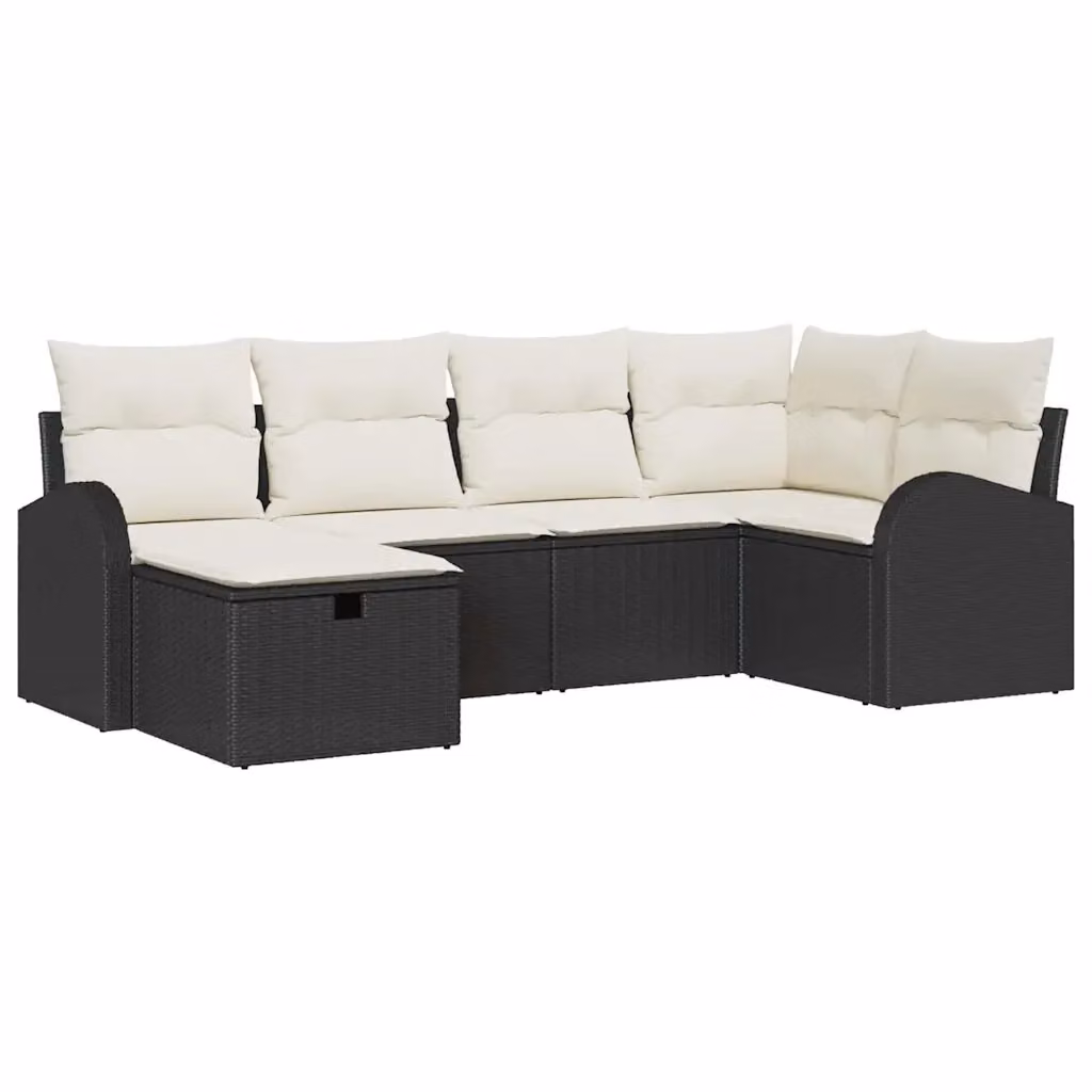 Set di divani da giardino vidaXL in polyrattan nero e beige con cuscini inclusi, composizione a L con elementi angolari, poltrone e pouf – 2