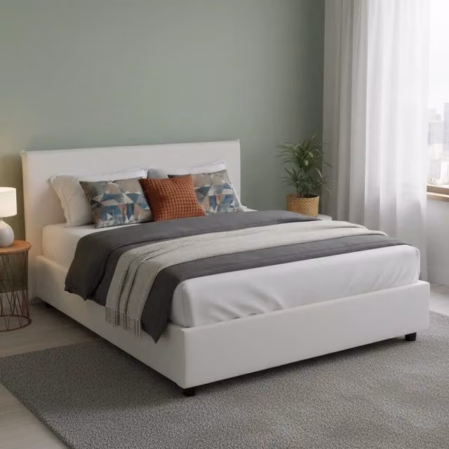 Letto Matrimoniale Scolecite, Letto Matrimoniale Contenitore Made in Italy, Bianco