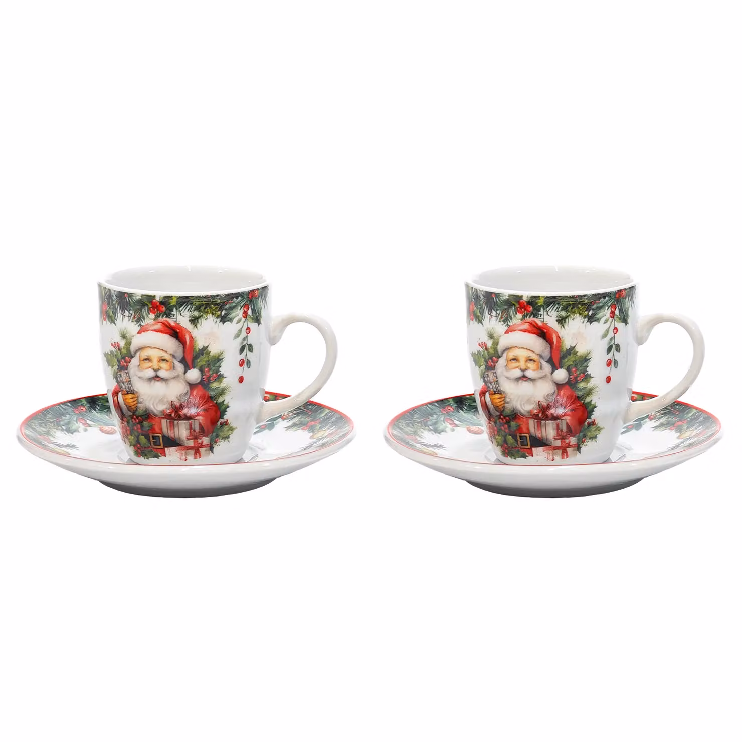 Set 2 Tazzine da Caffè Natalizie con Piattino in Porcellana Multicolore Vestiamo Casa 8 cl – 2
