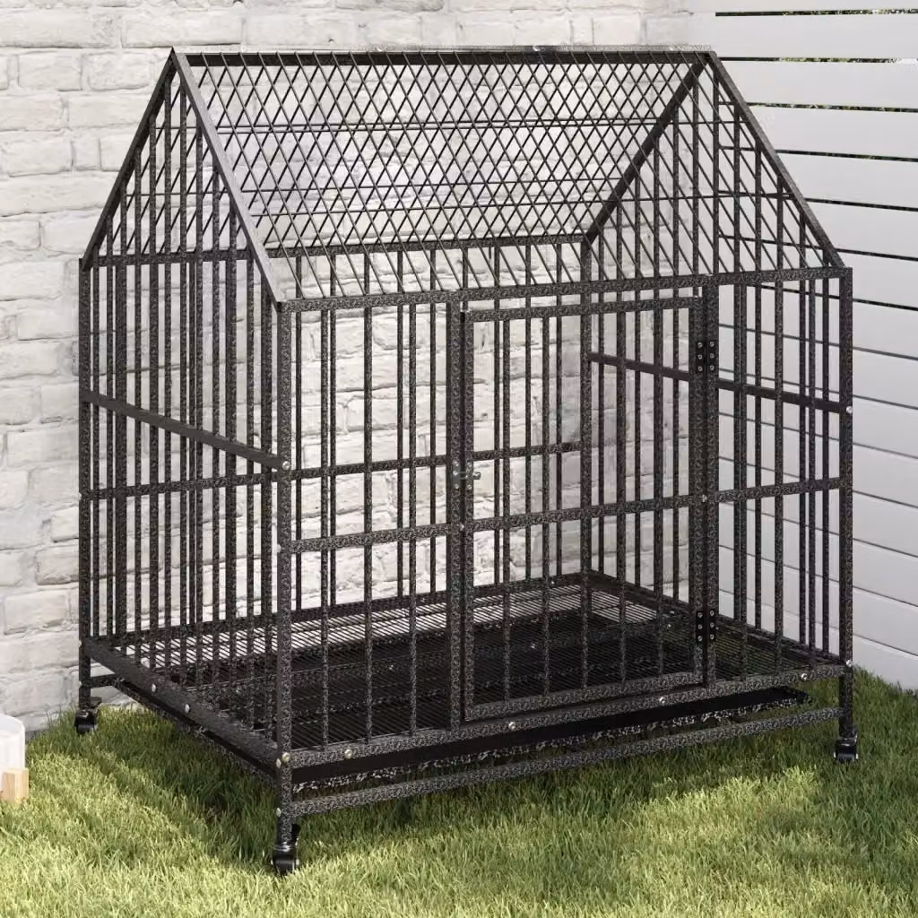 Gabbia per cani in acciaio zincato nera con ruote CFW4251046 L: 115 cm, P: 77 cm, H: 100 cm – 2