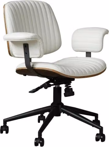 Sedia da ufficio moderna con rotazione a 360 gradi, braccioli imbottiti e rivestimento in similpelle beige e bianca