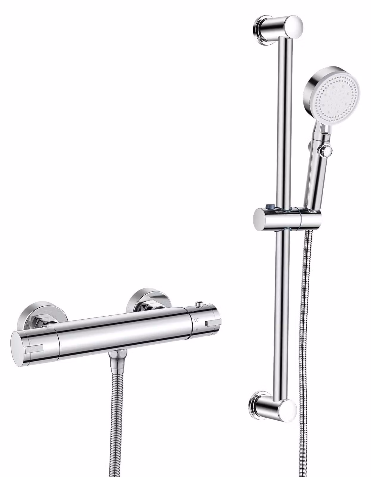 Termostato per miscelatore doccia con set doccia, cromo, barra da 635 mm, tubo flessibile da 1,5 metri