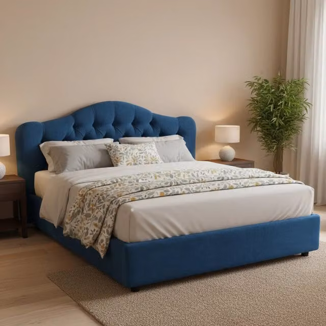 Letto Matrimoniale Allik DMORA con Materasso Incluso, Blu e Nero, L/P: 160 x 200 cm – 1