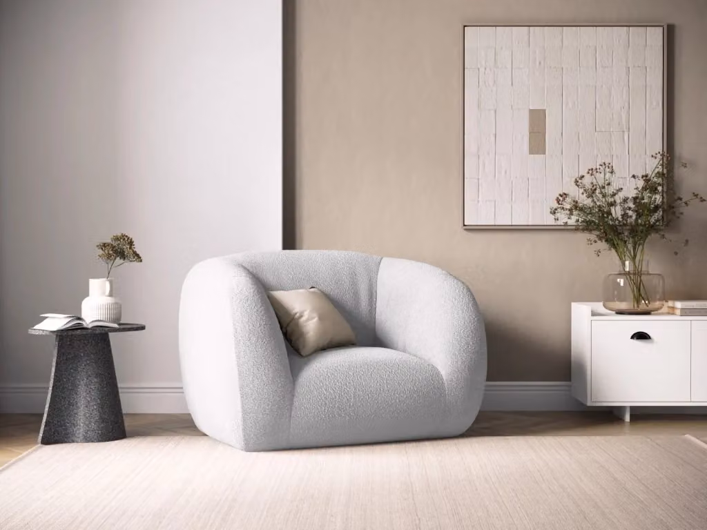 Poltrona Essen Cosmopolitan Design in bouclé grigio chiaro con braccioli e design moderno per il tuo living – 2