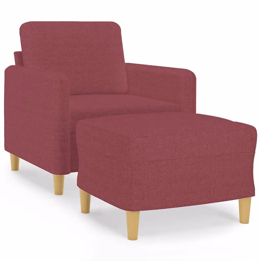 Poltrona con Poggiapiedi Rosso Vino 60 cm in Tessuto