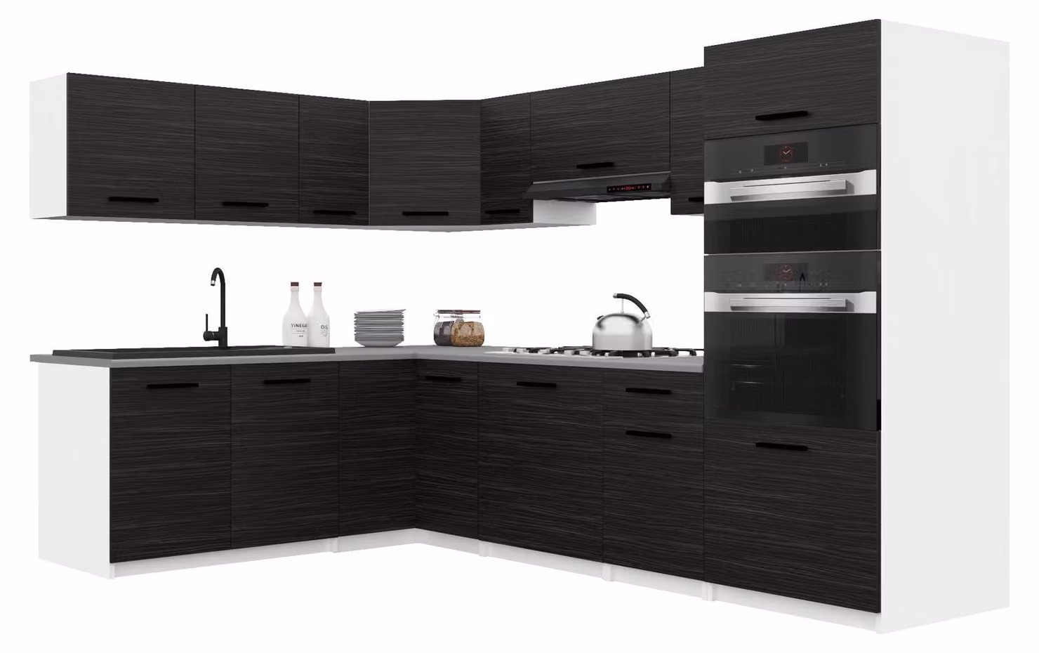 Belini - Angolo cottura moderno ITALIA 8 - Mobili da cucina 420 cm in ebano - Cucina componibile con pensili, mobili base e piani di lavoro