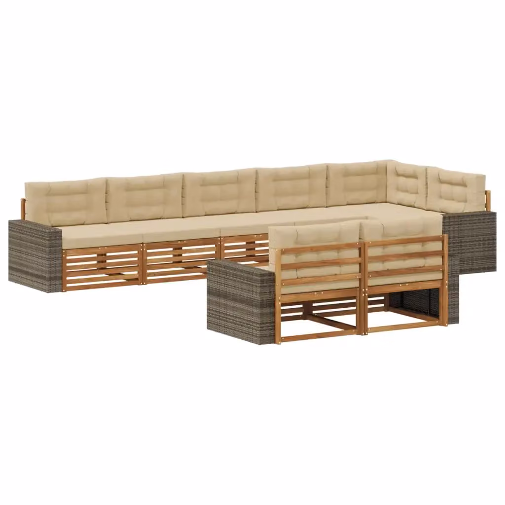 Set di divani da esterno a L con 8 pezzi vidaXL in legno di acacia trattato, colore beige e marrone – 2