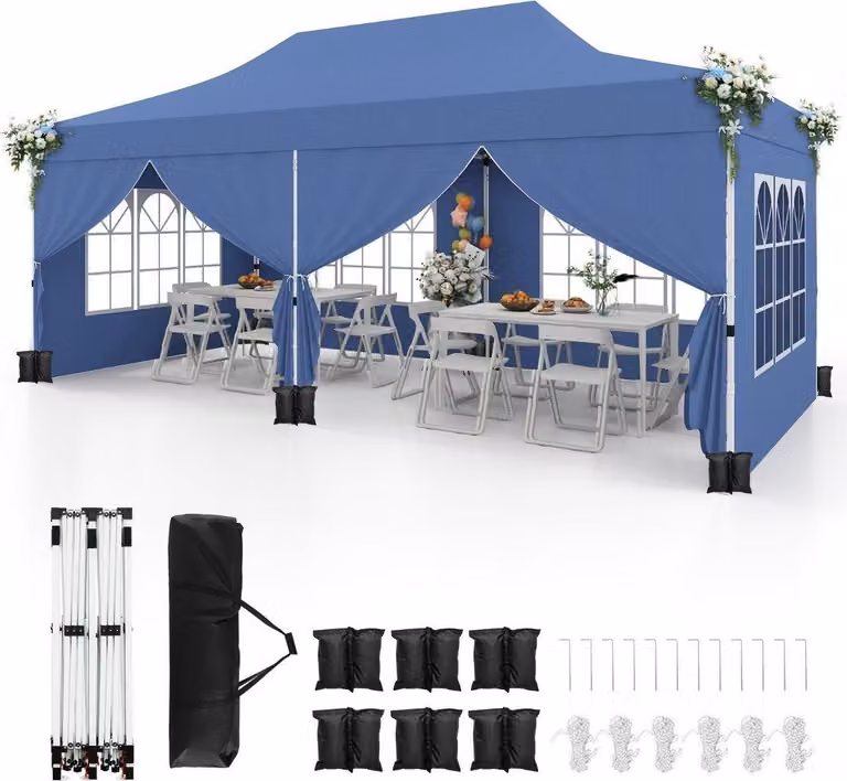 Tenda a baldacchino pop-up 3x6m con 6 pareti laterali e sacchi di sabbia