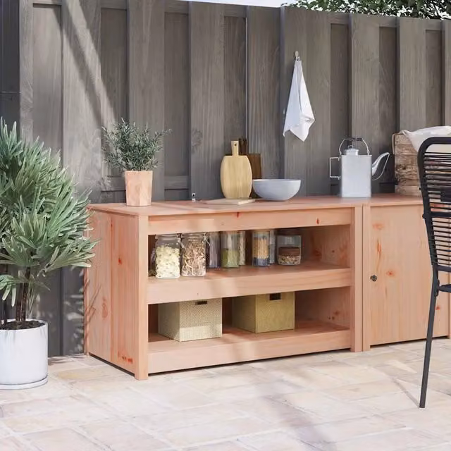 Base cucina moderna vidaXL in legno di pino marrone con ante a battente e ripiani interni L/P/H: 106 x 55 x 64 cm
