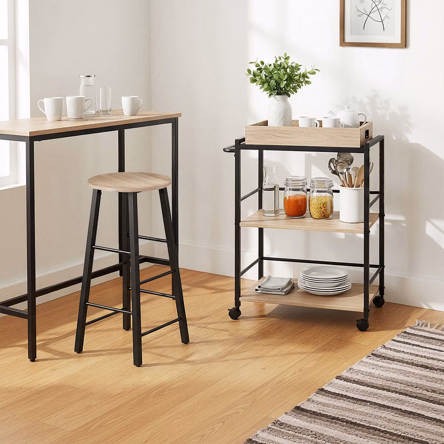Carrello portavivande Worcester tectake in stile industriale con finitura rovere e metallo, L: 65 cm, P: 41,5 cm, H: 87 cm – 3