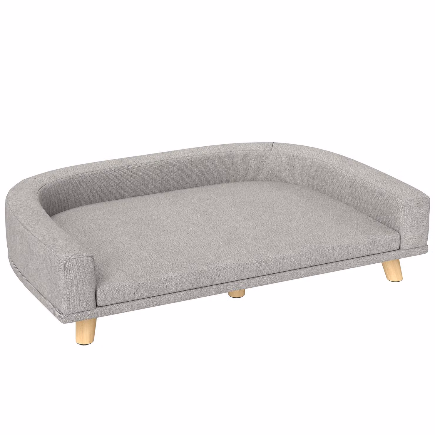 Divano per cani Fortuna Lai, divano per animali domestici, divano per gatti con cuscino, cuccia per cani di grossa taglia, divano per cani con design rialzato, poltrona per cani con gambe in legno, grigio, 98 x 67 x 25 cm