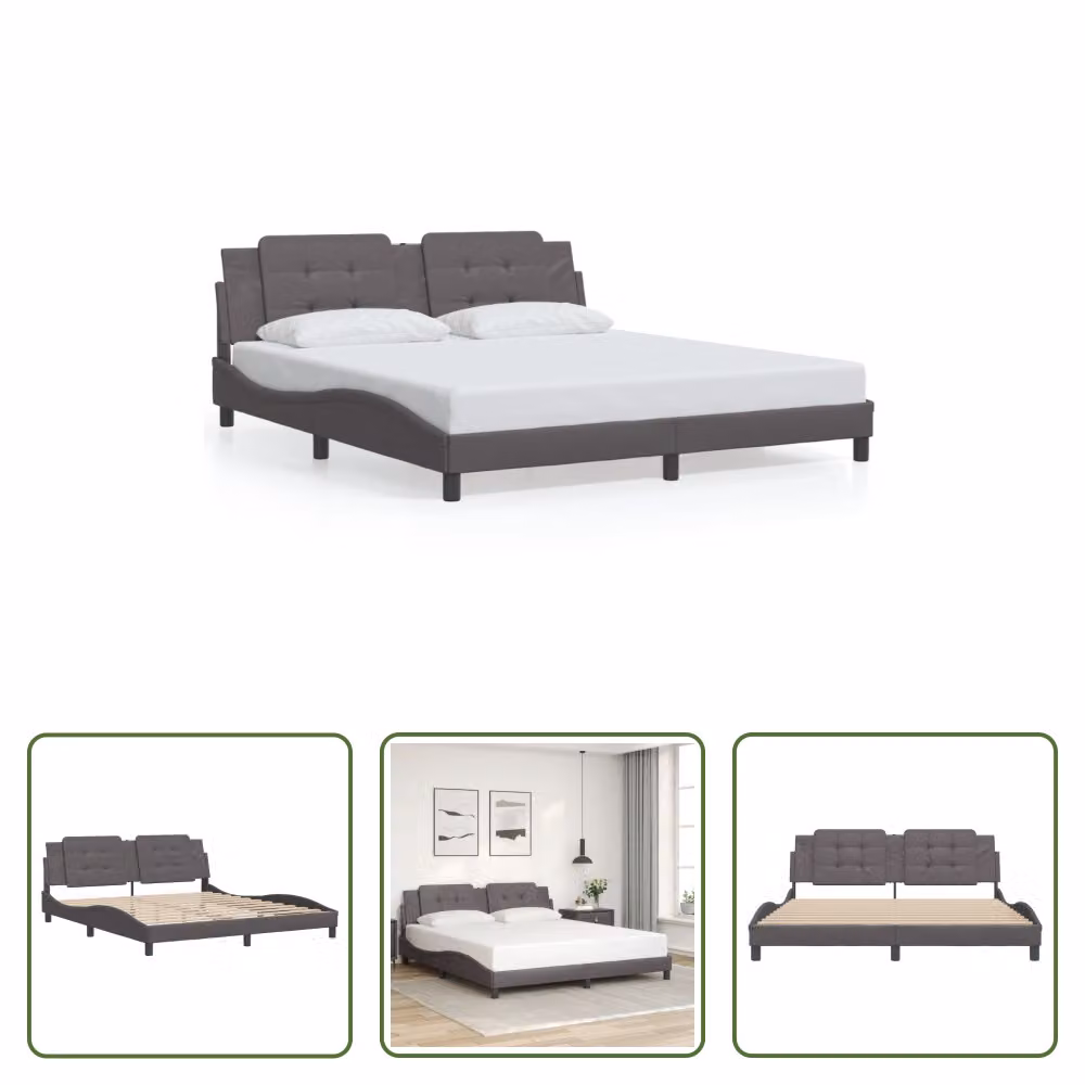 The Living Store Giroletto con testiera grigio 180x200 cm in ecopelle