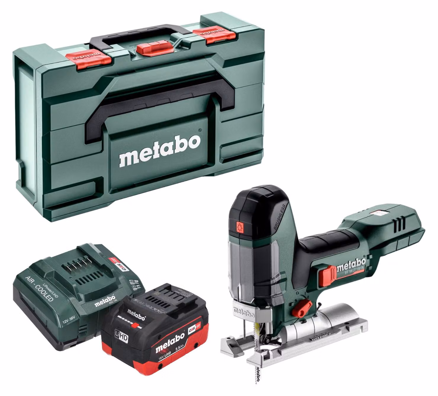 Metabo ST 18 LT 130 BL seghetto alternativo a batteria 18 V 130 mm senza spazzole + 1x batteria LiHD 5,5 Ah + caricatore + metabox