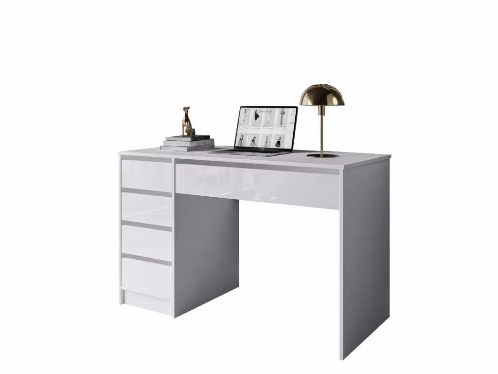 Scrivania DMORA Massico con 4 cassetti in bianco lucido L: 120 cm, P: 55 cm, H: 143 cm – 2