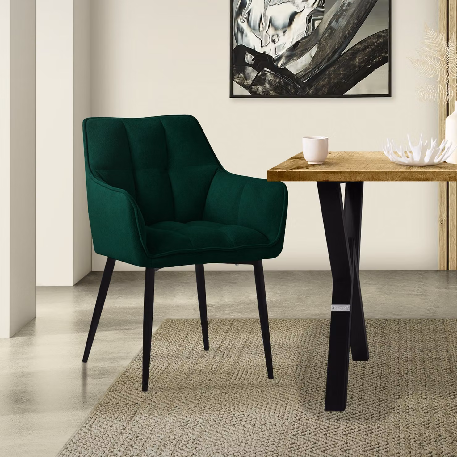 Sedia da pranzo ML-Design in tessuto spugna, verde scuro, con seduta imbottita di spessore