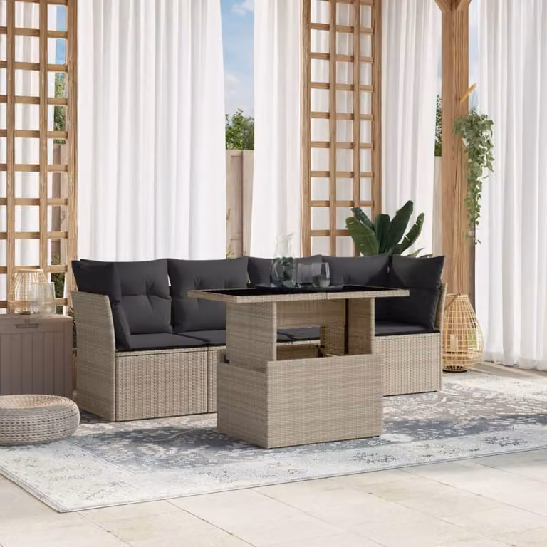 vidaXL Set Divano da Giardino a L con Tavolino e Cuscini, Colore Antracite, Struttura in Metallo e Polyrattan