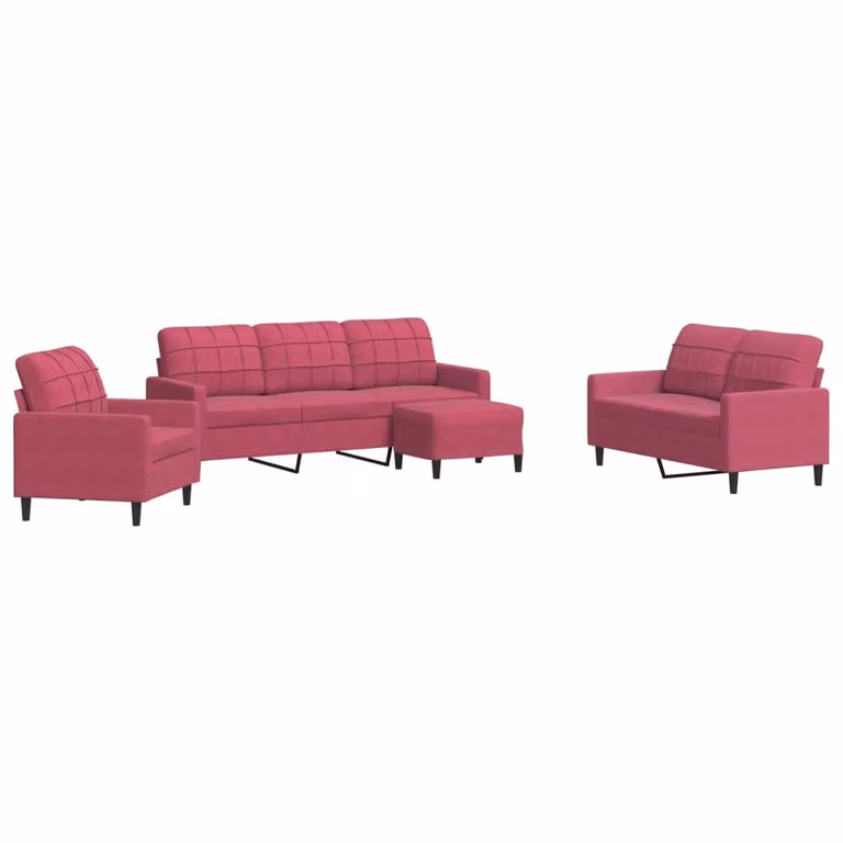 Maison Exclusive - Set divano 4 pezzi con cuscini in velluto bordeaux