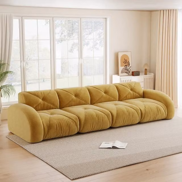 Divano modulare Mivray a 4 posti in ciniglia giallo con schiuma ad alta densità L: 358 cm, P: 76 cm, H: 95 cm