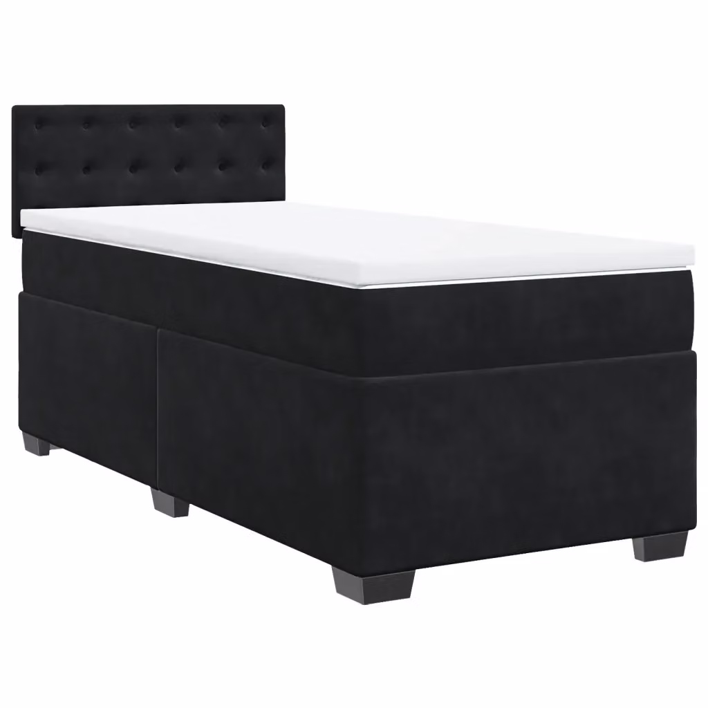 Letto Ibrido vidaXL con Giroletto a Molle e Materasso in Velluto Nero e Bianco L/P: 90 x 200 cm – 2