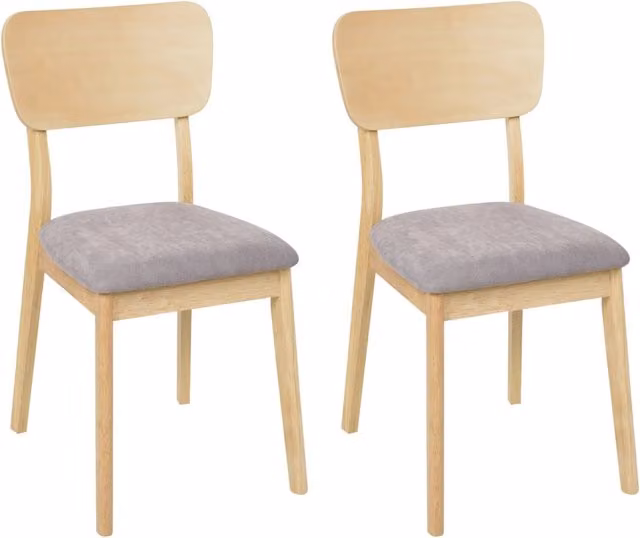 Set di 2 sedie da pranzo Beliani in legno di gomma con seduta imbottita in tessuto grigio e marrone per cucina e sala da pranzo