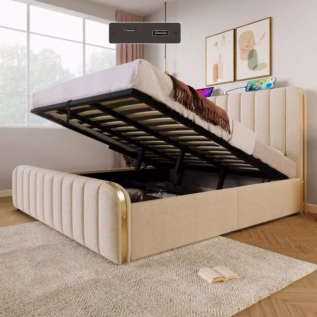 letto imbottito lino beige 180 x 200 cm