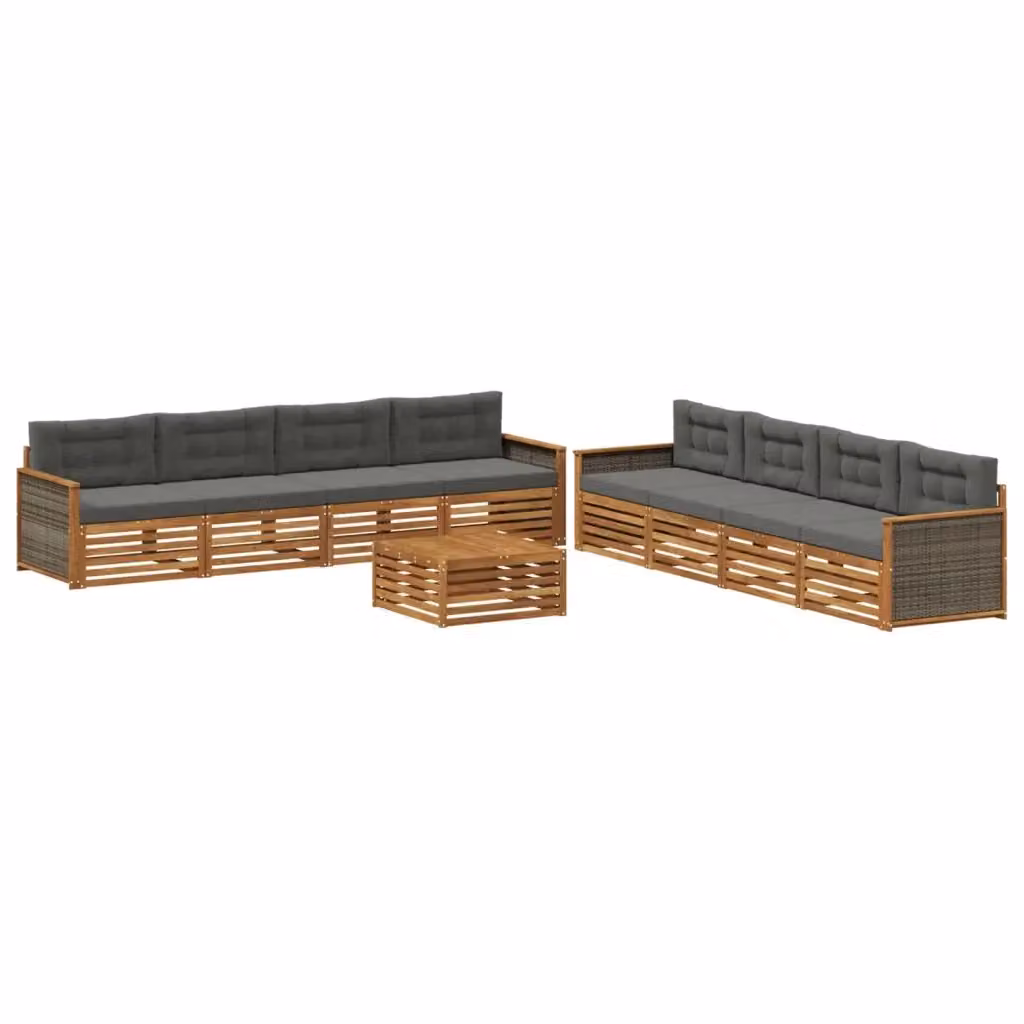 Set di divani da esterno a forma di U vidaXL in legno di acacia con cuscini beige e antracite – 2
