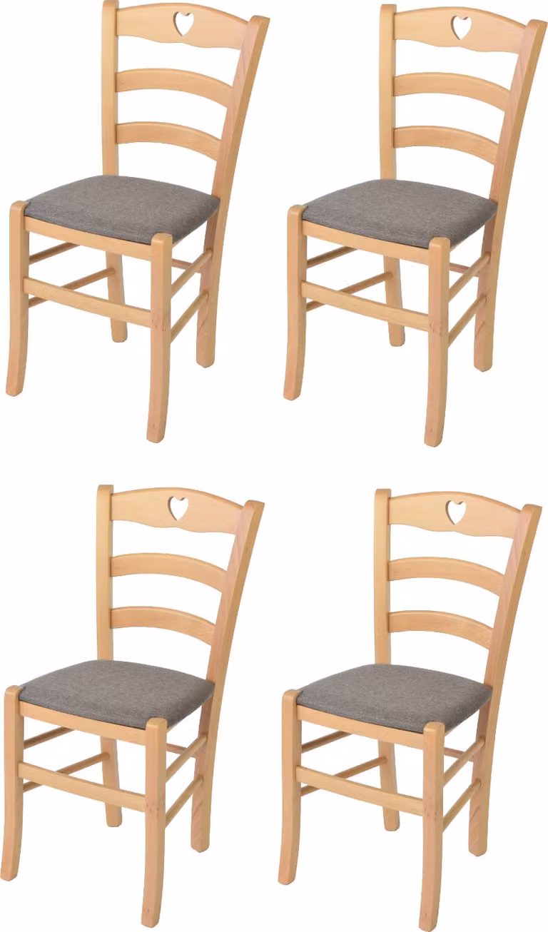 t m c s Tommychairs - Set di 4 sedie CUORE per cucina e sala da pranzo, Struttura robusta in legno di faggio laccato in colore naturale e sedile imbottito rivestito in tessuto color fulvo