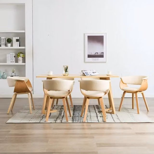Set di 6 sedie da pranzo moderne vidaXL in legno e similpelle color beige e marrone