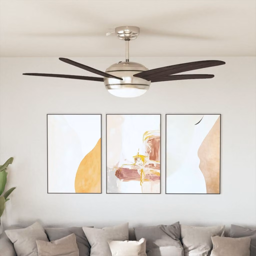 vidaXL Ventilatore da Soffitto Moderno con Luce e Telecomando, Marrone e Cromo, Diametro: 128 cm – 1