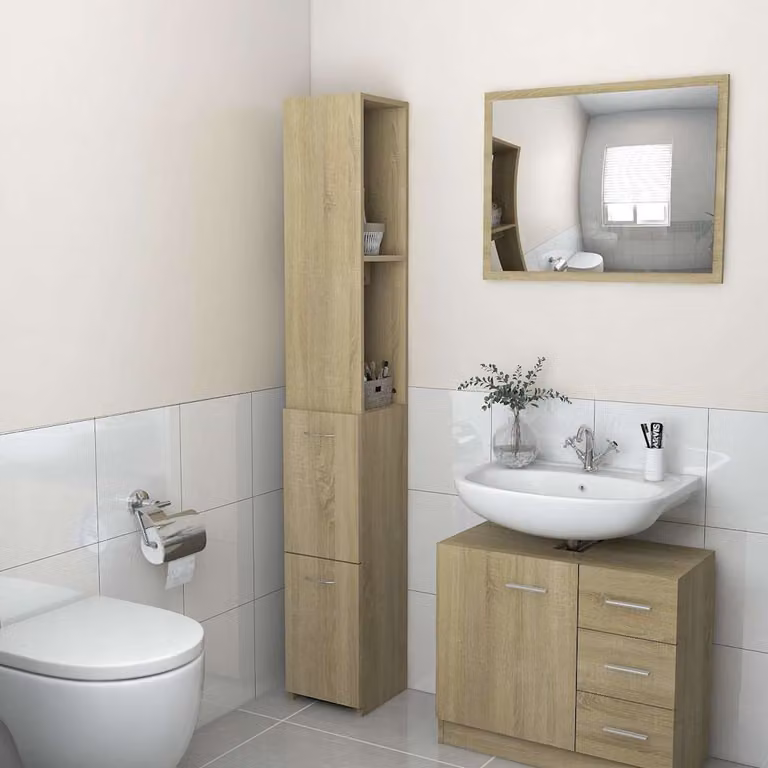 Armadietto da bagno moderno vidaXL in legno color rovere con ante a battente, L/P/H: 25 x 26,5 x 170 cm