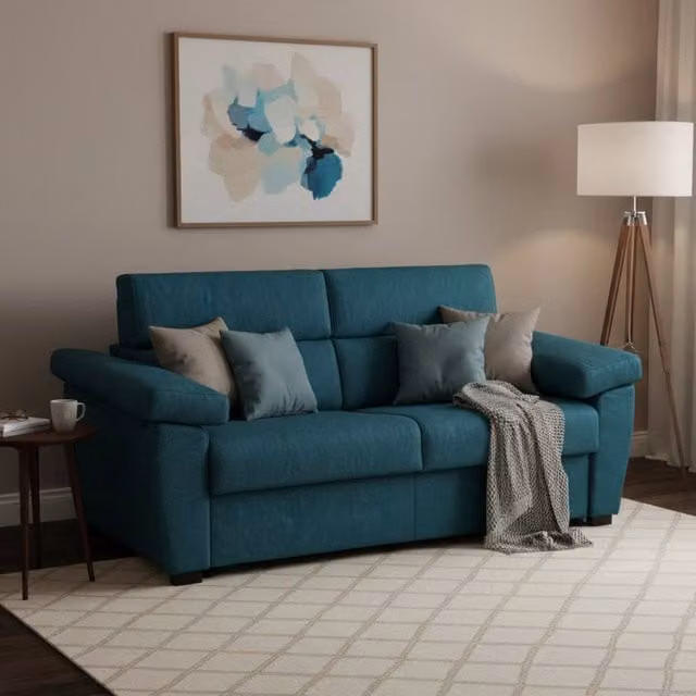Divano Letto Trino DMORA 3 Posti Sfoderabile Made in Italy, Azzurro, L: 225 cm, P: 95 cm – 1